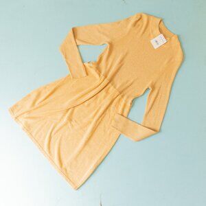NEW Free People Gold French Girl Knit Long Sleeve Mock Neck Mini Dress Size L